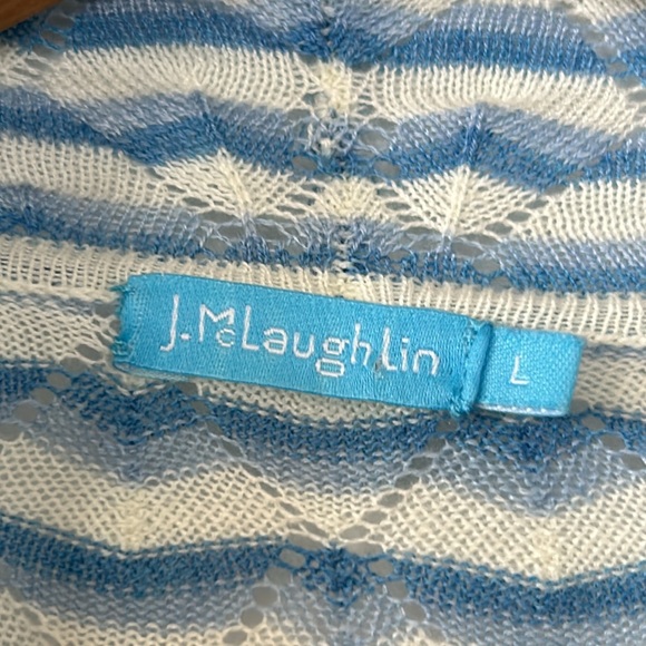 J McLaughlin Chevron Stripe Loose Weave Open-Front Cardigan Sweater Blue & White - Picture 2 of 9
